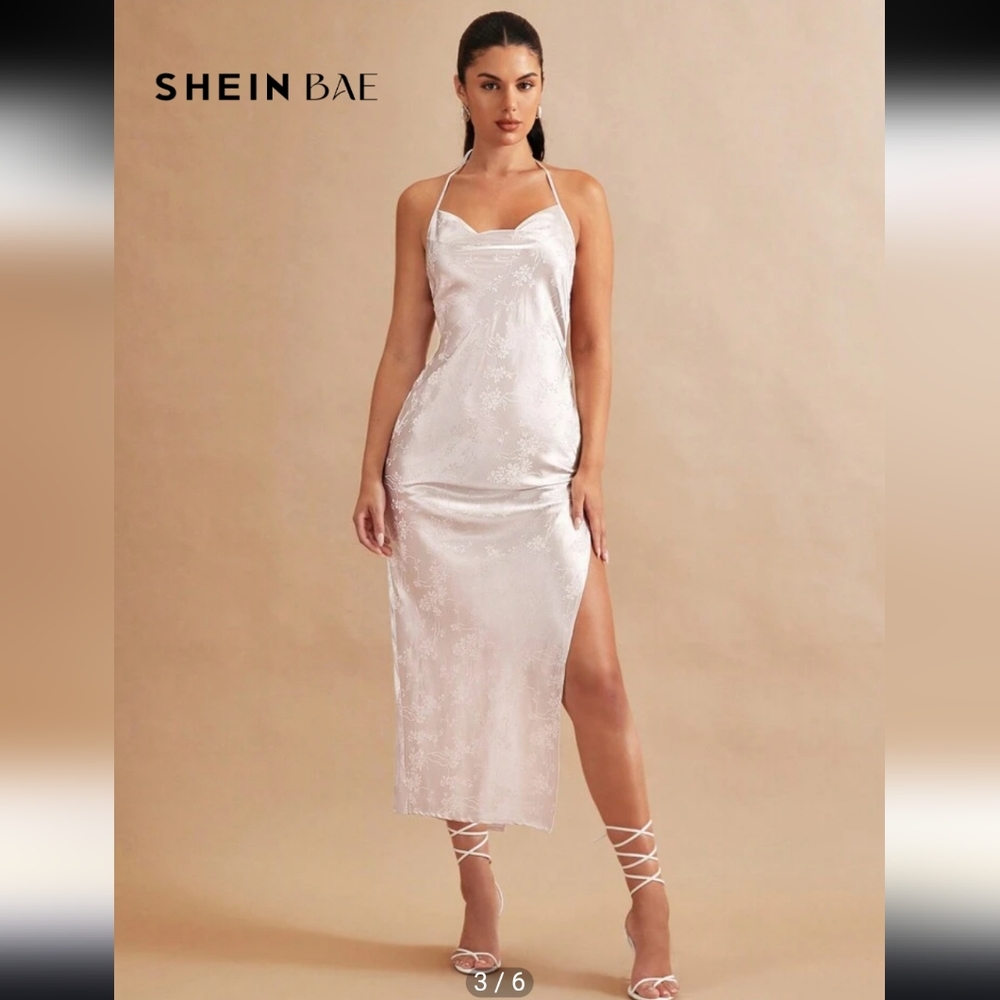 SHEIN Jacquard Backless Dress White Size S
